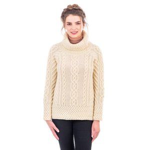 NWT Womens Size Small Aran Mor Pure Irish Merino Wool Cowl Neck Knit Sweater